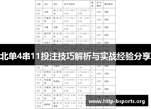 北单4串11投注技巧解析与实战经验分享